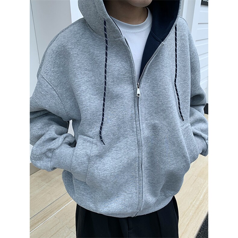 文艺男重磅男款灰色帽衫春秋男生带帽拉链外套连帽开衫卫衣男，女装短外套，星座601-1