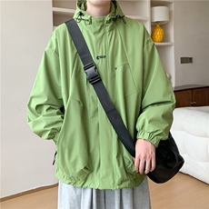得物品质秋款男连帽夹克字母印花抽绳宽松冲锋衣外套JK0002P60，男装夹克，星座1013-1