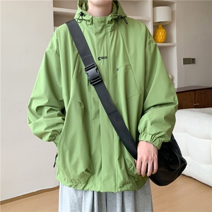得物品质秋款男连帽夹克字母印花抽绳宽松冲锋衣外套JK0002 P60图片