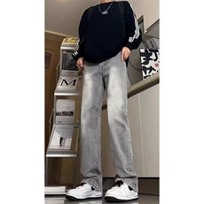 1506/QA9990/P46秋季美式高街裤子黑色弯刀喇直筒裤男生，男装休闲裤，星座1506