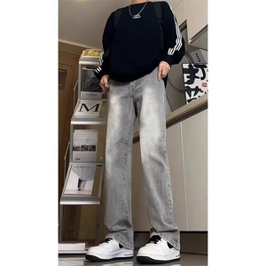 1506/QA9990/P46秋季美式高街裤子黑色弯刀喇直筒裤男生图片