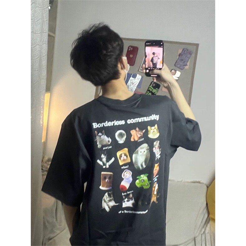 抖音得物供货210克现货宽松纯棉美式潮牌印花落肩袖纯棉T恤AT2192,男装T恤,电商A443
