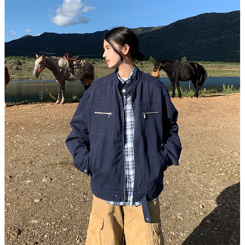 26春装高品质老钱风立领夹克外套男女美式潮牌拉链工装风宽松上衣，男装夹克，电商A486