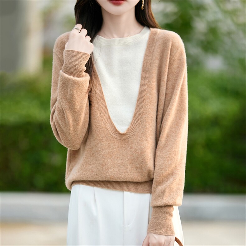 2025百搭时尚简约假两件羊毛衫，女装羊毛衫，哲奥羊绒