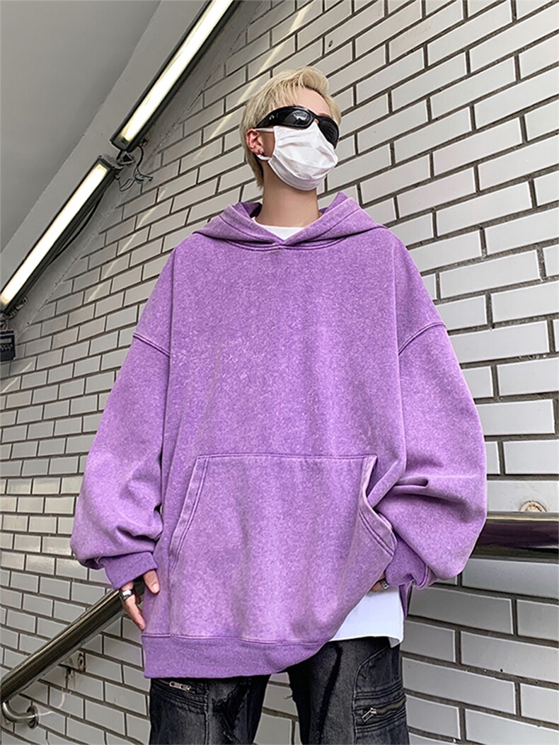 得物抖音高品质二开380克重磅做旧炒雪花纯色连帽水洗卫衣CM16,男装卫衣,电商A486