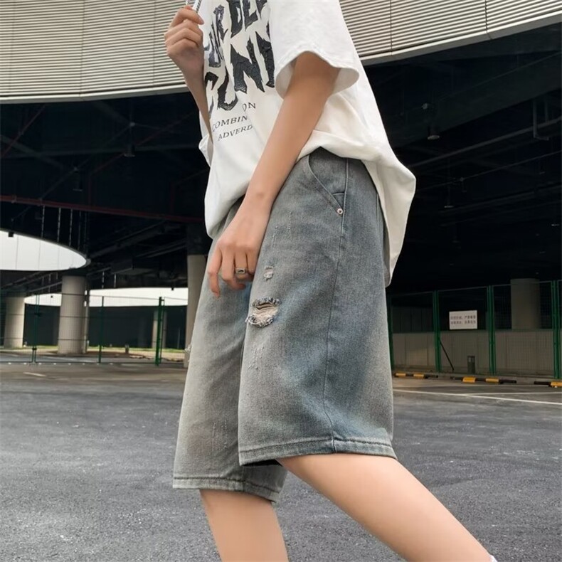 破洞牛仔短裤男宽松潮流五分裤ins潮牌中裤马裤潮夏季DC1053-P35,男装牛仔裤,星座1008