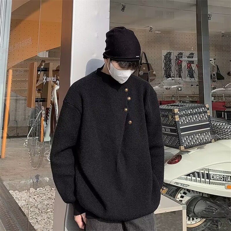 春秋重磅侧扣高级感时尚百搭高领纽扣设计针织毛衣M6531P58,男装针织衫/毛衣,星座1116-2