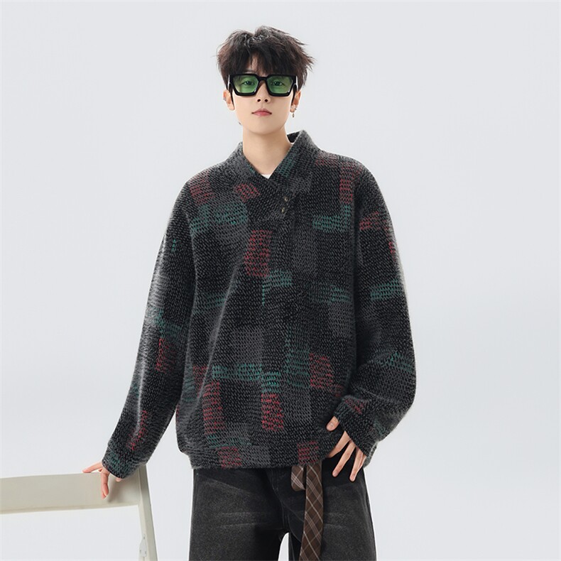 YK86145-P65聚酯纤维78.3%锦纶21.7%美式复古针织卫衣,男装卫衣,电商A086-1