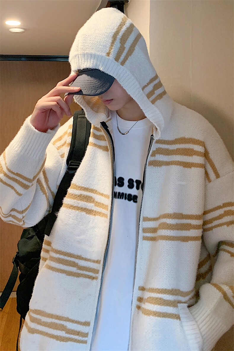 311B-1-CM-3966-P75控118港风连帽开衫貂毛提花大码针织毛衣,男装针织衫/毛衣,星座311B-1