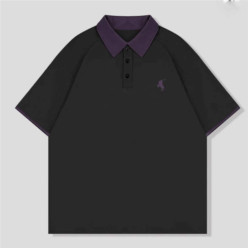 网图 260克曼巴棉夏季拼接撞色假两件POLO衫短袖男士休闲潮T恤P38图片