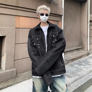 美式设计感垫肩外套男宽松休闲春秋季复古高级翻领夹克潮图片