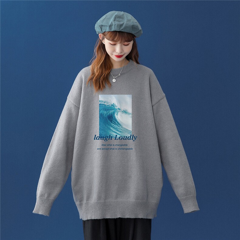 中性22秋冬潮流艺术生风格穿搭圆领套头宽松百搭毛衣M813P55控78,男装针织衫/毛衣,A247A
