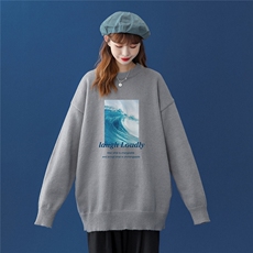 中性22秋冬潮流艺术生风格穿搭圆领套头宽松百搭毛衣M813P55控78，男装针织衫/毛衣，A247A