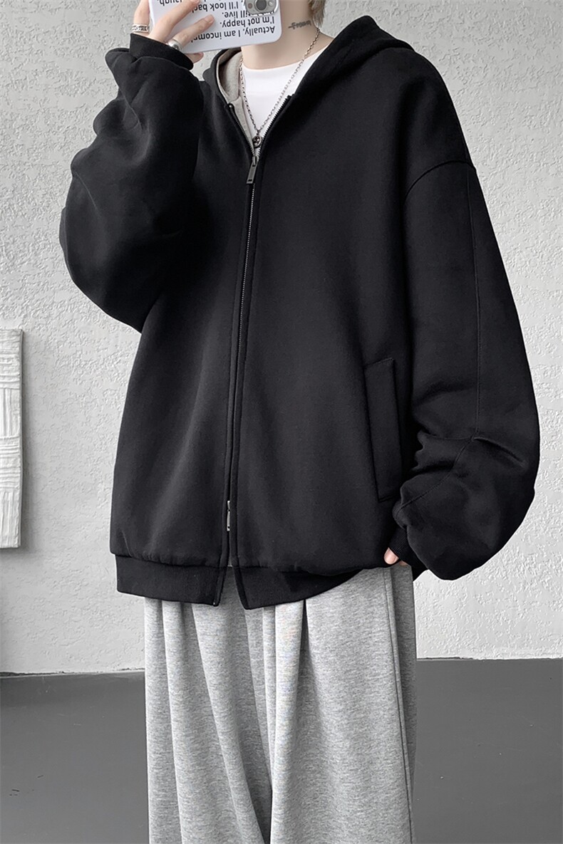 8XL-M500克重磅潮牌百搭卫衣男美式情侣连帽撞色休闲外套WY33P68,女装短外套,电商D206-1
