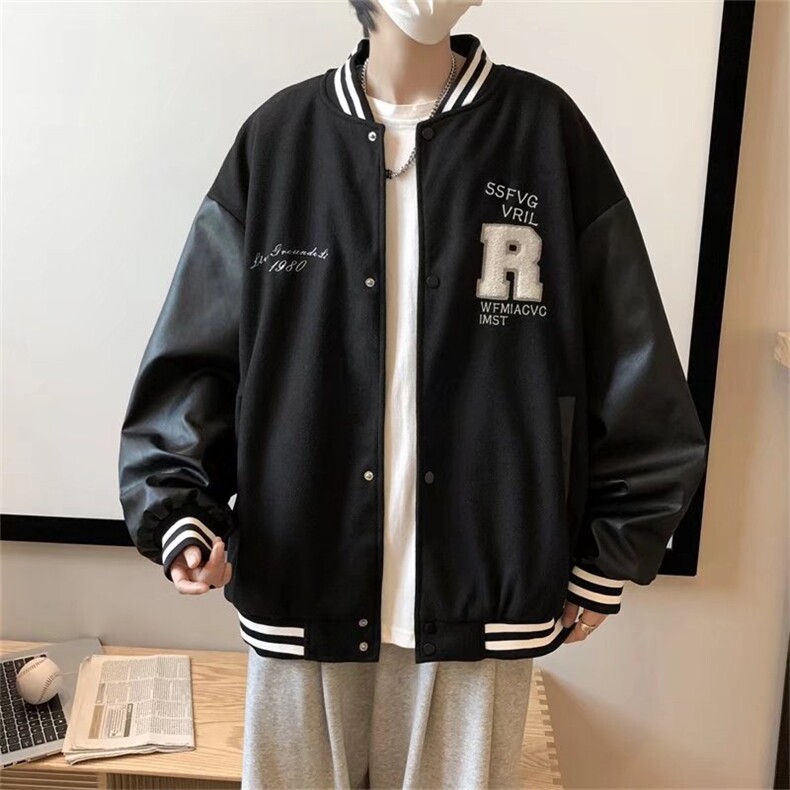 字母刺绣夹克男秋冬季潮流帅气棒球服外套港风潮牌宽松J5184-p65图片