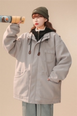 EQ158冬季新款港风休闲美式毛呢假两件连帽棉服外套情侣棉衣P145，男装毛呢大衣，电商C306-1