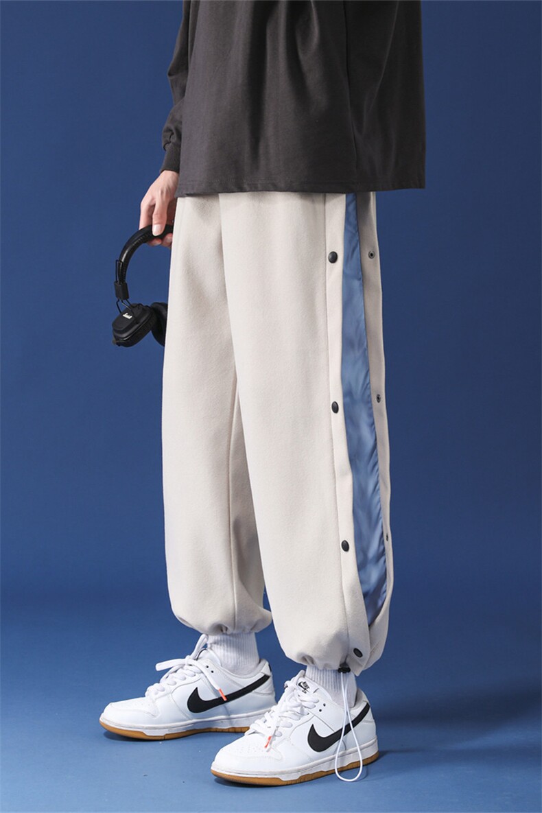 K3135/P55冬季中性风呢料排扣毛呢休闲裤男女潮束脚大码直筒裤子，女装休闲裤，电商A141