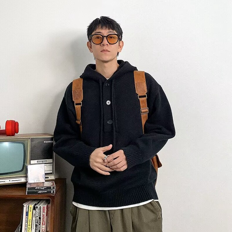 无品牌秋冬小众氛围感连帽卫衣外套美式复古慵懒风针织衫带帽长袖,男装针织衫/毛衣,星座218-8