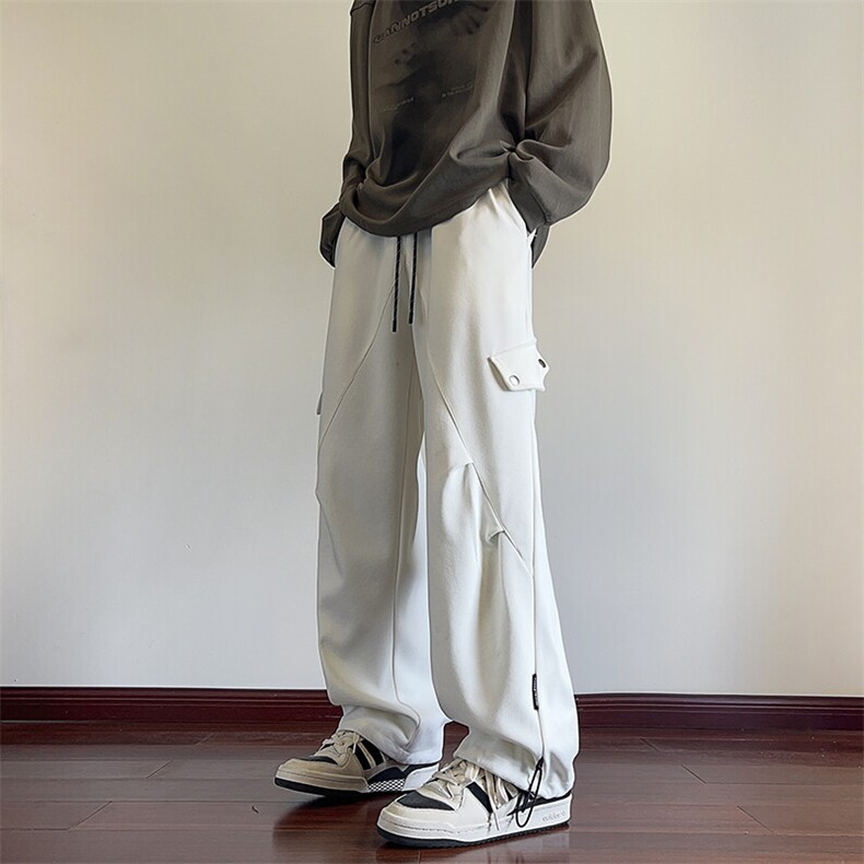 INS秋季新款百搭工装褶皱宽松直筒休闲卫裤B315-K24026-特P35控68,男装休闲裤,电商B315