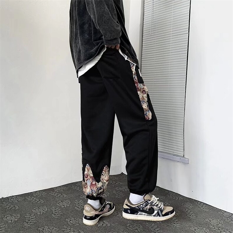 春季小熊拼接卫裤男宽松束脚M-3XL休闲裤新款美式裤子K1994-P31,男装休闲裤,星座512-2