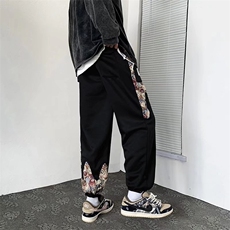 春季小熊拼接卫裤男宽松束脚M-3XL休闲裤新款美式裤子K1994-P31，男装休闲裤，星座512-2