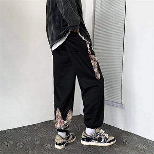 春季小熊拼接卫裤男宽松束脚M-3XL休闲裤新款美式裤子 K1994-P31图片