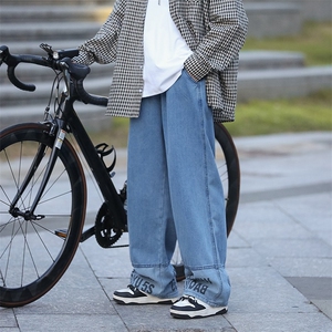 美式街头hiphop裤子ins潮春秋牛仔裤男女宽松直筒阔腿裤N7079/P45图片