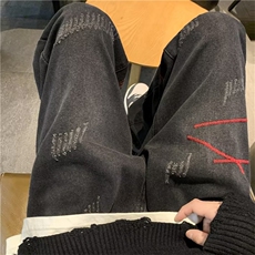 刺绣牛仔裤男秋冬美式宽松直筒长裤ins高街潮牌vibe裤子NT619-p43，男装牛仔裤，星座1008