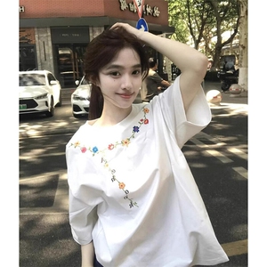 万针全刺绣工艺抖音得物高品质260克重磅纯棉双纱美式高街短袖T恤图片