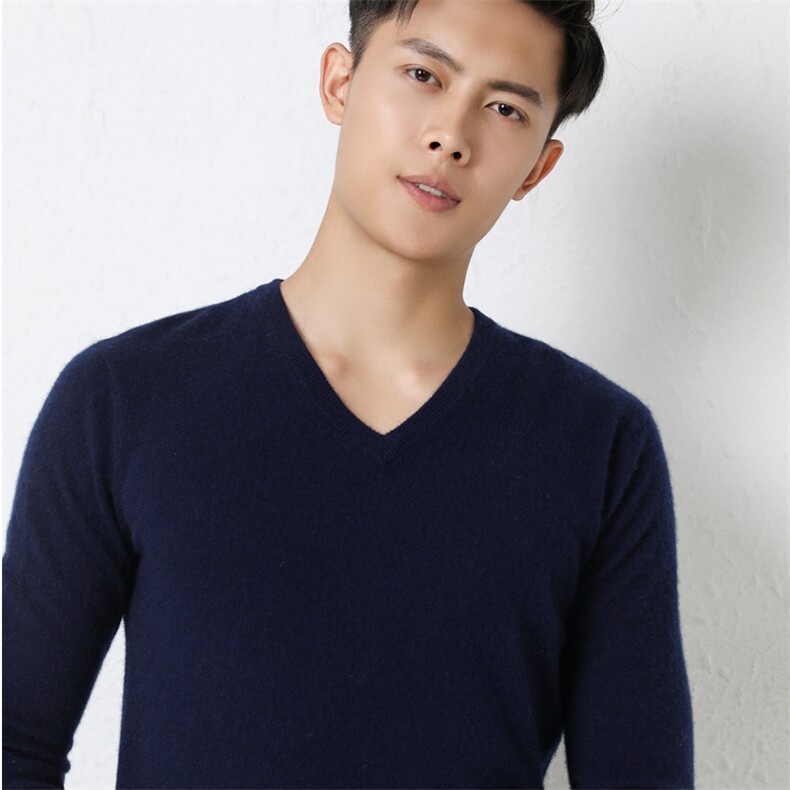 时尚男士V领衫35%保暖舒适经典黑色显瘦百搭款,男装羊绒套衫,尚达羊绒