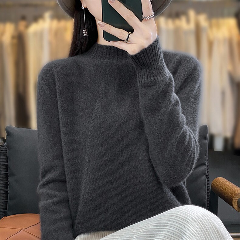 半高领毛衣女秋冬新款时尚纯色简约百搭羊毛针织衫,女装羊毛衫,暖圣羊羊绒