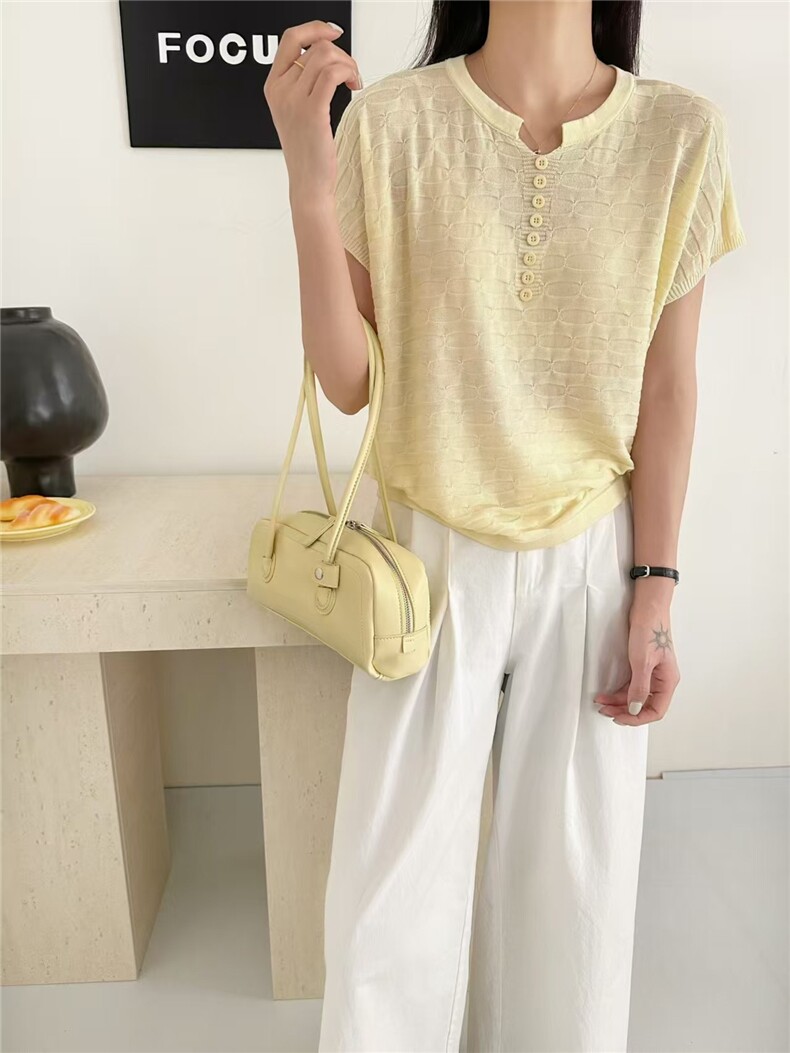 2025百搭时尚简约圆领短袖针织衫，女装针织衫/毛衣，晨旭羊绒