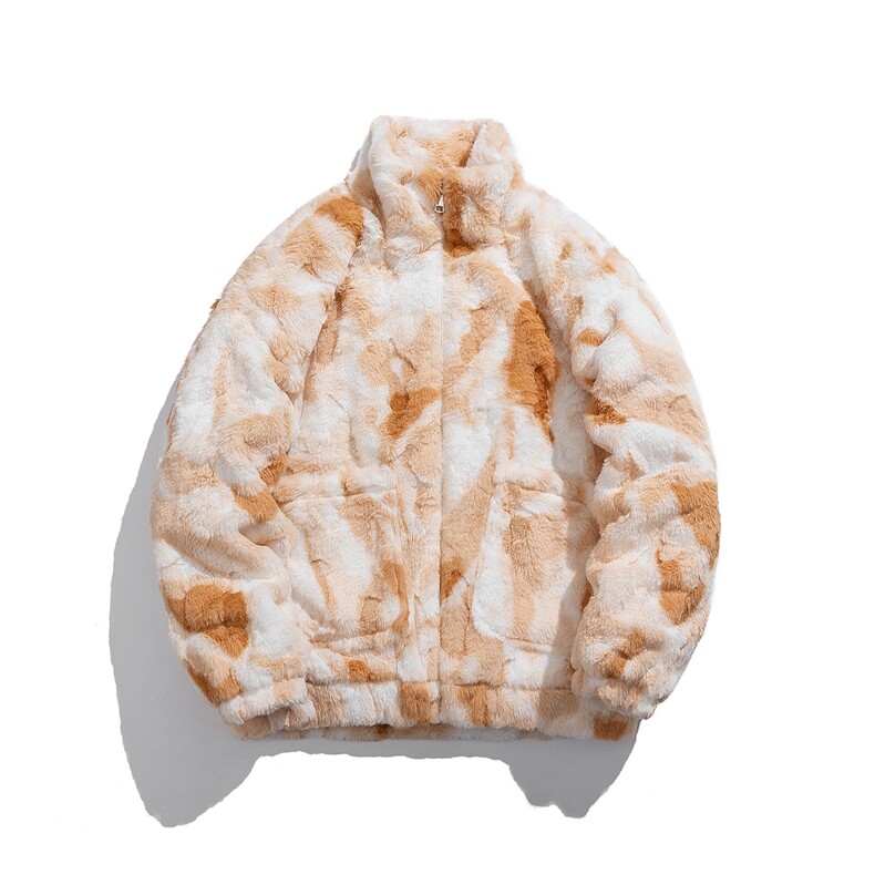 1白底情侣羊羔毛大码M-5XL潮扎染毛绒棉衣外套YG7503P128控168，男装棉衣，星座226-2