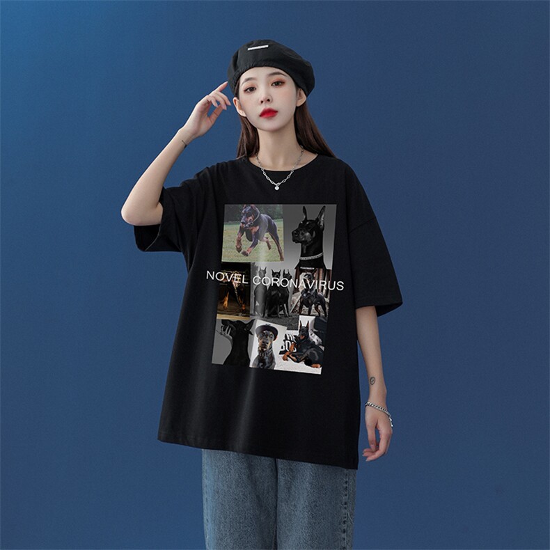 中性23夏季INS时尚潮流趣味拼图印花圆领短袖T恤套装T32P25控38,男装T恤,A247A