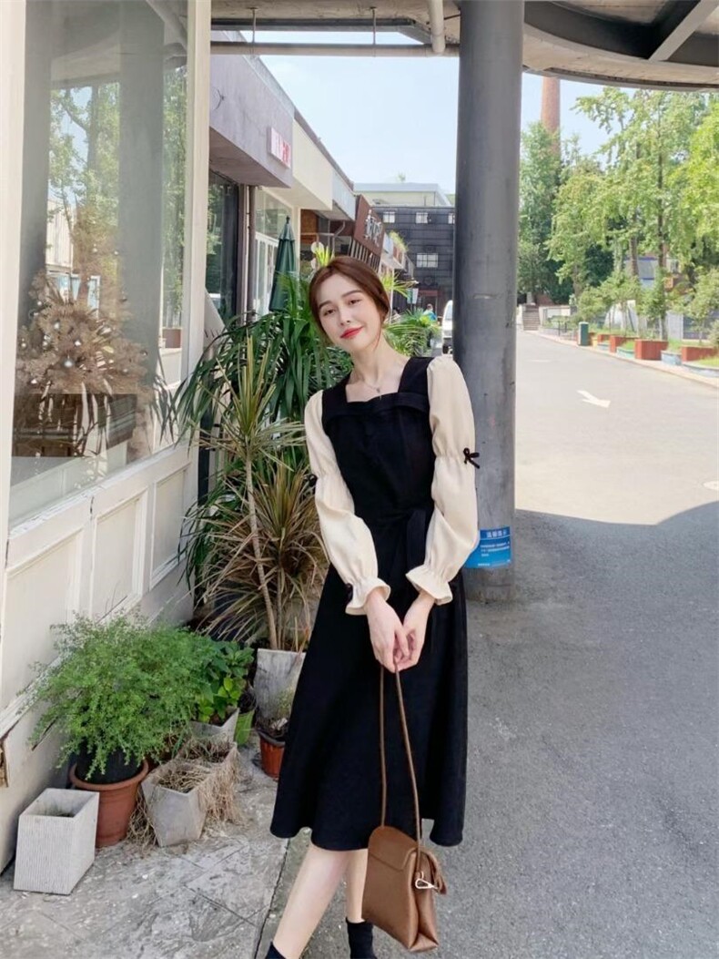 【现货】秋冬新款蝴蝶结淑女风连衣裙，女装连衣裙，芷炫