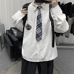 20/秋新刺绣DK/JK学院风长袖衬衫男ins情侣 CS2021（送领带）图片