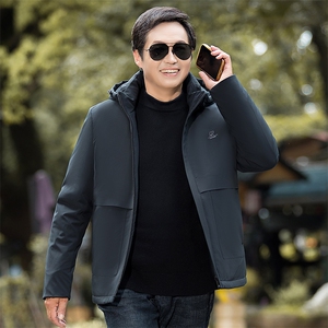 新款男士休闲冬装外套中老年羽绒服男中长款加厚连帽爸爸装图片