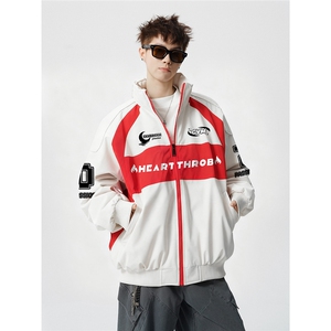 印花机车户外赛车M-5XL大码：涤纶棉衣男白底78179P128控178图片