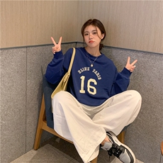Q0229-P45藏青色春秋韩版字母印花百搭宽松休闲长袖卫衣女，女装卫衣/绒衫，星座617A-2