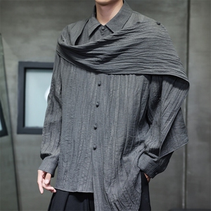 2025春季新款男装新中式拼接飘带棉麻衬衫三穿亚麻衬衣 C168-P85图片