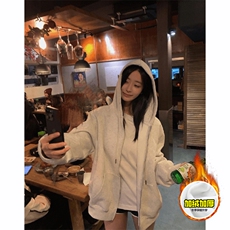 480G重磅加绒加厚硬挺boxy男女秋冬美式高街结构连帽卫衣开衫外套，女装短外套，电商A486-1