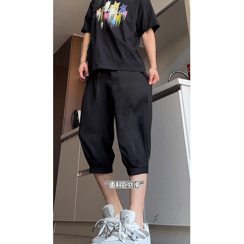 特批28夏季黑色速干潮牌七分裤男涤纶,男装牛仔裤,电商基地A086
