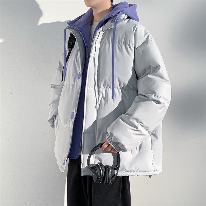 冬季青少年连帽假两件外套加绒加厚休闲简约棉衣棉服5303-P85,男装棉衣,电商B306