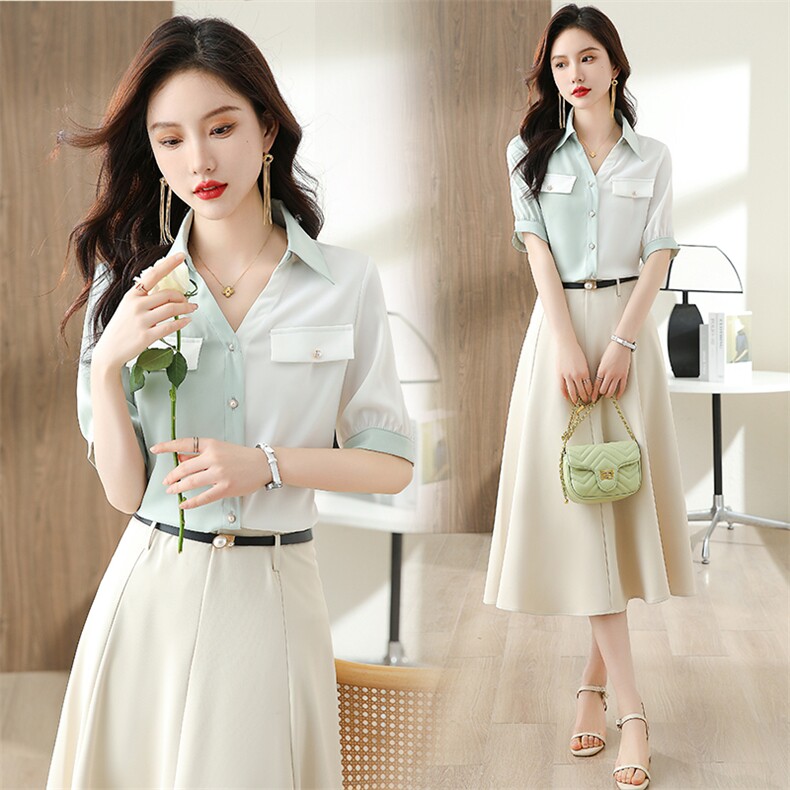 2023年夏新款时尚气质淑女宽松遮肚减龄全棉透气女神两件套套裙，女装套装/套裙，奋斗女王