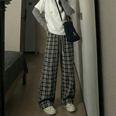 撞色格子休闲裤慵懒风松弛感复古直筒阔腿裤男C62206-TP3059，男装休闲裤，电商A102