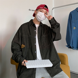 衬衫男刺绣港风潮流2023秋冬季新款上衣宽松ins帅气外套W1404-P43图片