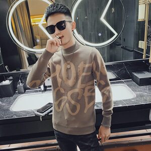 社会小伙秋冬圆领字母休闲套头毛衣修身针织打底衫MY8622-P65控85图片
