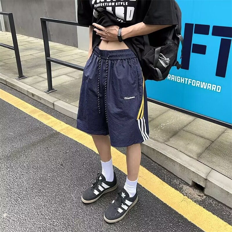 冰丝短裤男款夏季薄款透气宽松运动休闲中裤子男士条纹速干五分裤图片