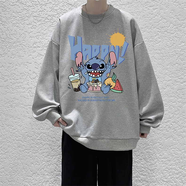 华夫格卫衣圆领卫衣男大码长袖t恤男外套HW76077-P30加绒款-P40,男装卫衣,电商A040