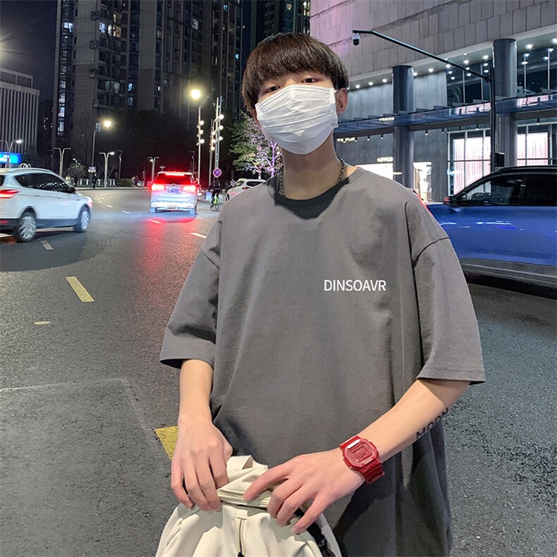夏季港风男士百搭休闲复古印花潮宽松圆领短袖T恤1210-2-6616-P15图片